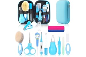 ESONTO Baby Healthcare and Grooming Kit, Baby Safety Set Newborn Nursery Health Care Set with Hair Brush Scale Measuring Spoon Nail Clippers (18PCS Blue)