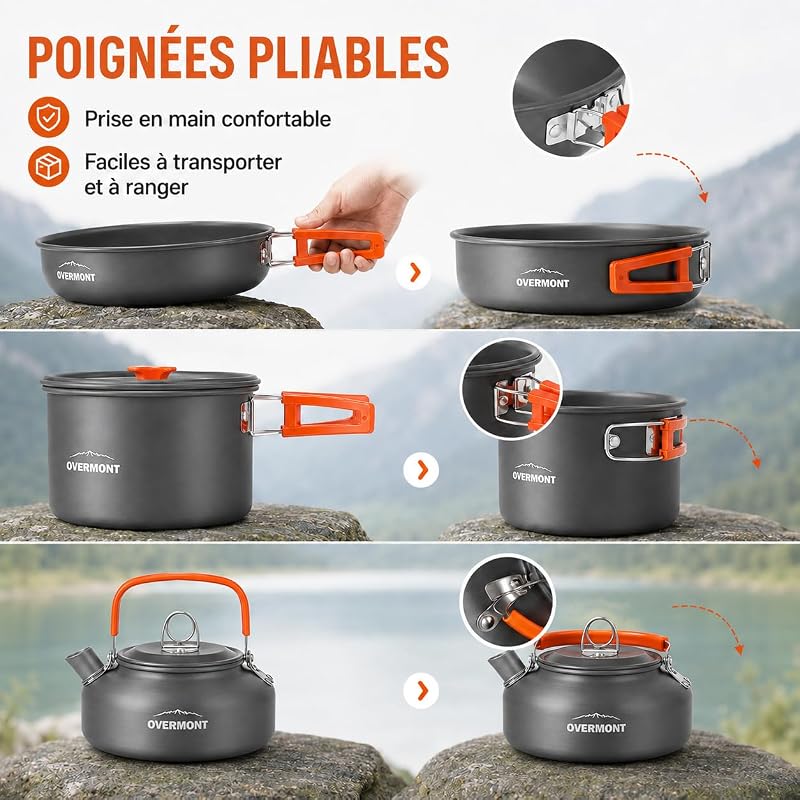 Kit de Cuisine de Camping 14 Pièces en Aluminium Anodisé