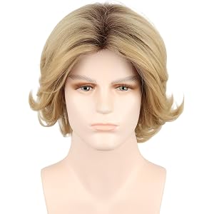 Lucoacos Men's Short Layered Style Blonde Wig Halloween Party Cosplay Costume Wig