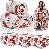 Tranqun 3 Pcs Strawberry Throw Blankets for Homeless Donations Winter Fuzzy Blanket Bulk Fruit Pattern for Donations Bed Couch Sofa Home Camping Wedding Gifts