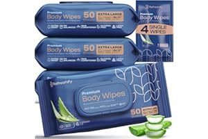 XL Aloe Vera Shower Body Wipes for Adults 8" x 12" (200 count) Adult Wipes for Elderly, Shower Body for Adults Bathing No Rin