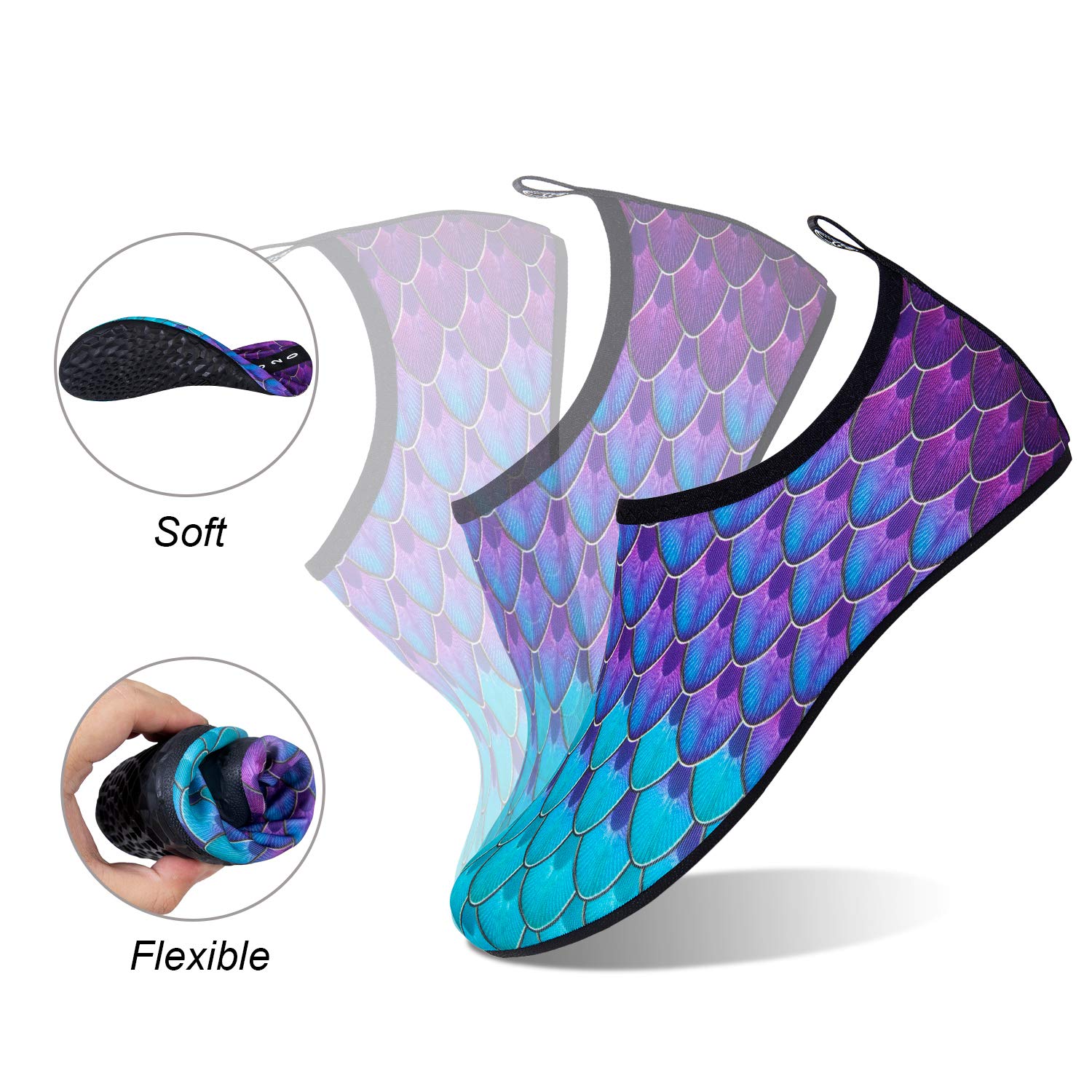 WateLves Water Shoes for Womens Mens Barefoot Quick-Dry Aqua Socks for Beach Swim Surf Yoga Exercise New Translucent Color Soles