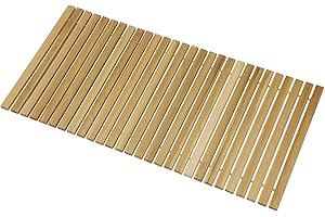 Bootuu Teak Shower and Bath String Mat, 39.5"Lx20"Wx0.55"H Non-Slip Teak Shower Floor, Easy to DIY for Sauna, Pool, Hot Tub Flooring Decor and Protector, Indoor and Outdoor Use teak shower mat (Wood)