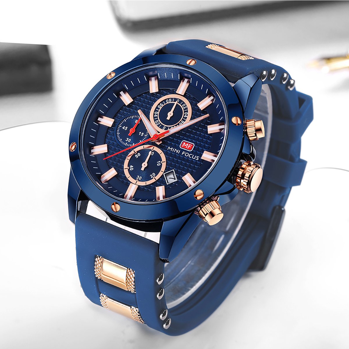 LONGQI WATCH Mens Watches 3D Dial Small Timer Calendar Silicone Band Business Quartz Watch