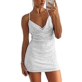 MIYIEONZ Women's Sequin Sparkly Glitter Dress Sexy Sleeveless Backless Spaghetti Strap Party Club Bodycon Mini Dress