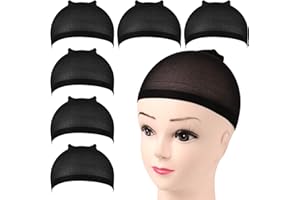 FANDAMEI Wig Caps, FANDAMEI 6PCS Black Stocking Caps for Wigs, Stretchy Nylon Wig Caps for Women, Girls, Kids, Stocking Wig C