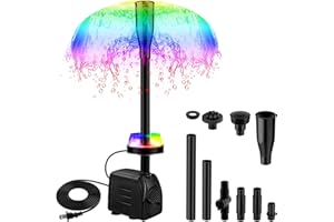 CREPOW 15W 800L/H Submersible Pond Fountain Pump with LED Lights, Ultra Quiet Water Pump, Pond Fountain Pumps for Small Pond,