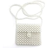 SHESRA Luxury Women's White Pearl Clutch Bag, 11cm x 11cm (4.33in x 4.33in), Artificial Pearl Beaded Design with Jetted Pocket, Perfect for Women, Ladies, Girls, Evening, Wedding, Party, Travel