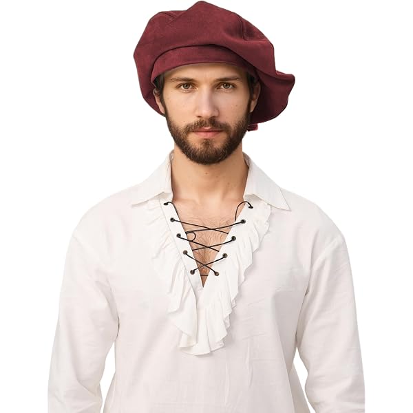 9954 Renaissance Hat Men, Medieval French Beret Peasant Cosplay Costume Cap KUOIN Renaissance Hat, Men Medieval French Beret Peasant  main image 4