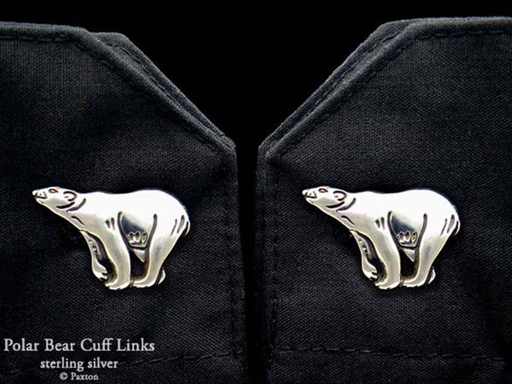 Polar Bear Cuff Links in Solid Sterling Silver Hand Carved & Cast by Paxton Handmade