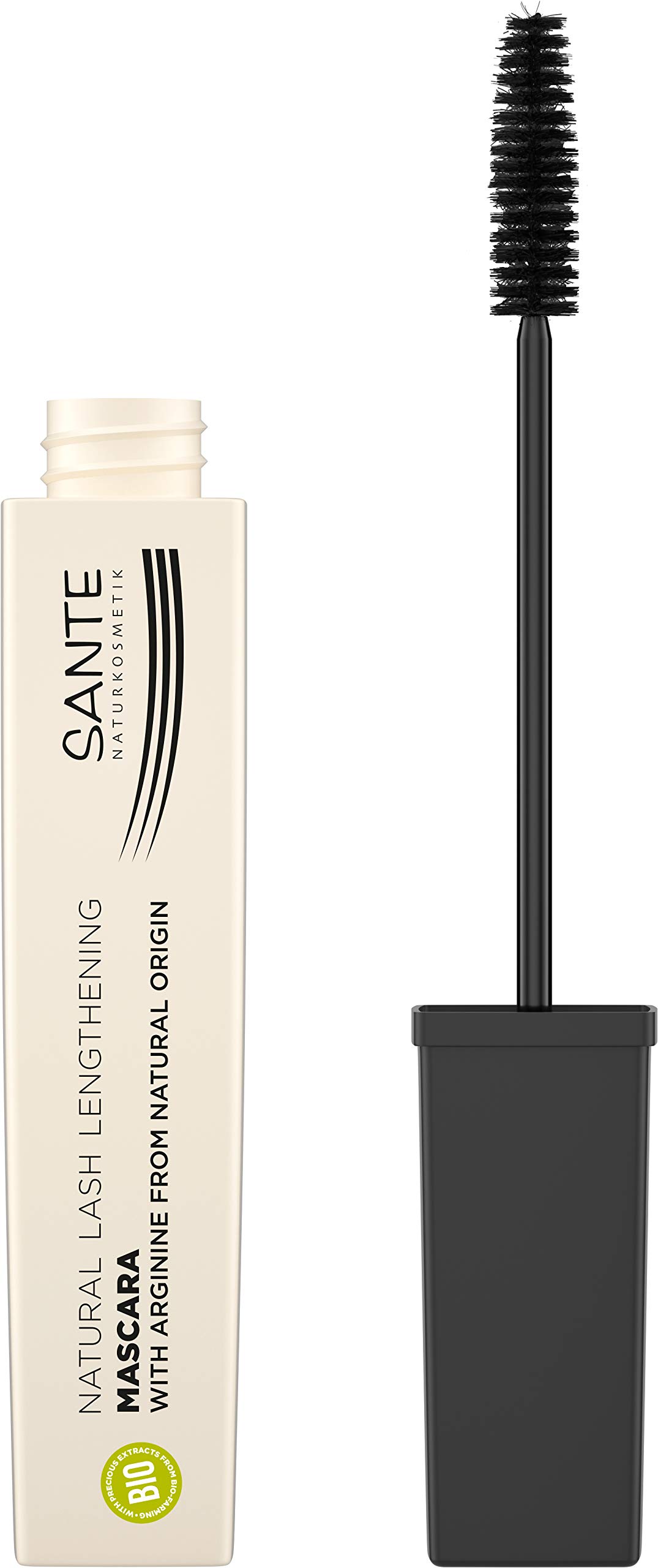 SANTE Naturkosmetik Natural Lash Lengthening Mascara 01 Black, Black Mascara for Long & Defined Eyelashes with Extra Fine Brush, Vegan, 8 ml