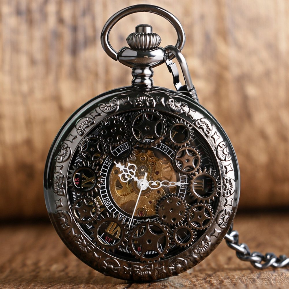 レビューで送料無料 メンズブラックスチームパンクギアhollow Skeleton Mechanical Pocket Watch Chainローマnumberalペンダント B01m4rvpz2 Hermescolleges Ca