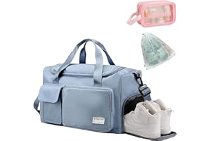 Gym Bag Womens Men with Shoes Compartment and Wet Pocket, Lightweight Foldable Travel Duffel Bag Sport Gym Tote Bags Weekend 