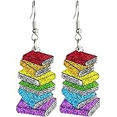 Teacher Reading Earrings Shiny Acrylic Cute Animal Cat Book Dangle Drop Earrings for Women