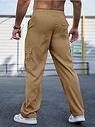 PLEPAN Men's Casual Cargo Pants with Drawstring