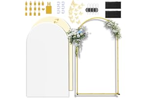 LIFENCE 7.2FT Wedding Arch Backdrop Stand and Cover ,Double-Color Spandex Fitted Arch Covers Round Top Balloon Arched Frame for Wedding/Baby Shower/Birthday/Party/Graduation /Indoor Outdoor Use (White +Ivory