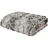 Madison Park Faux Fur Throw, Luxurious Ruched Texture, Fuzzy Warm, Plush Mink-Like Reverse, All Season, Lightweight & Cozy Blanket-Throw for Sofa, Couch, Living Room & Office 50" x 60" Gray Tie Dye