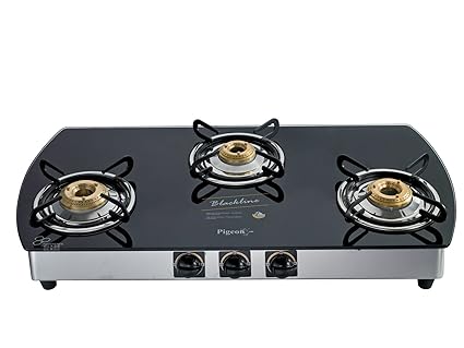 Pigeon by Stovekraft Blackline Oval SS Auto Gas Stove, 3 Burner