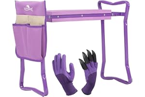 LUCKYERMORE Garden Kneeler and Seat,Heavy Duty Foldable Kneeling Bench Stool with Tool Pouches, Thicken & Widen Soft EVA Foam, Claw Gloves for Gardening, Asiento Garden Kneeler, Purple
