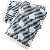 sense gnosis Navy Jacquard Hand Towels 100% Cotton Super Soft Absorbent Herringbone Striped & White Terry Polka Dot Hand Towels for Bathroom Decorative Hotel Shower 13" x 29, 2 Pack