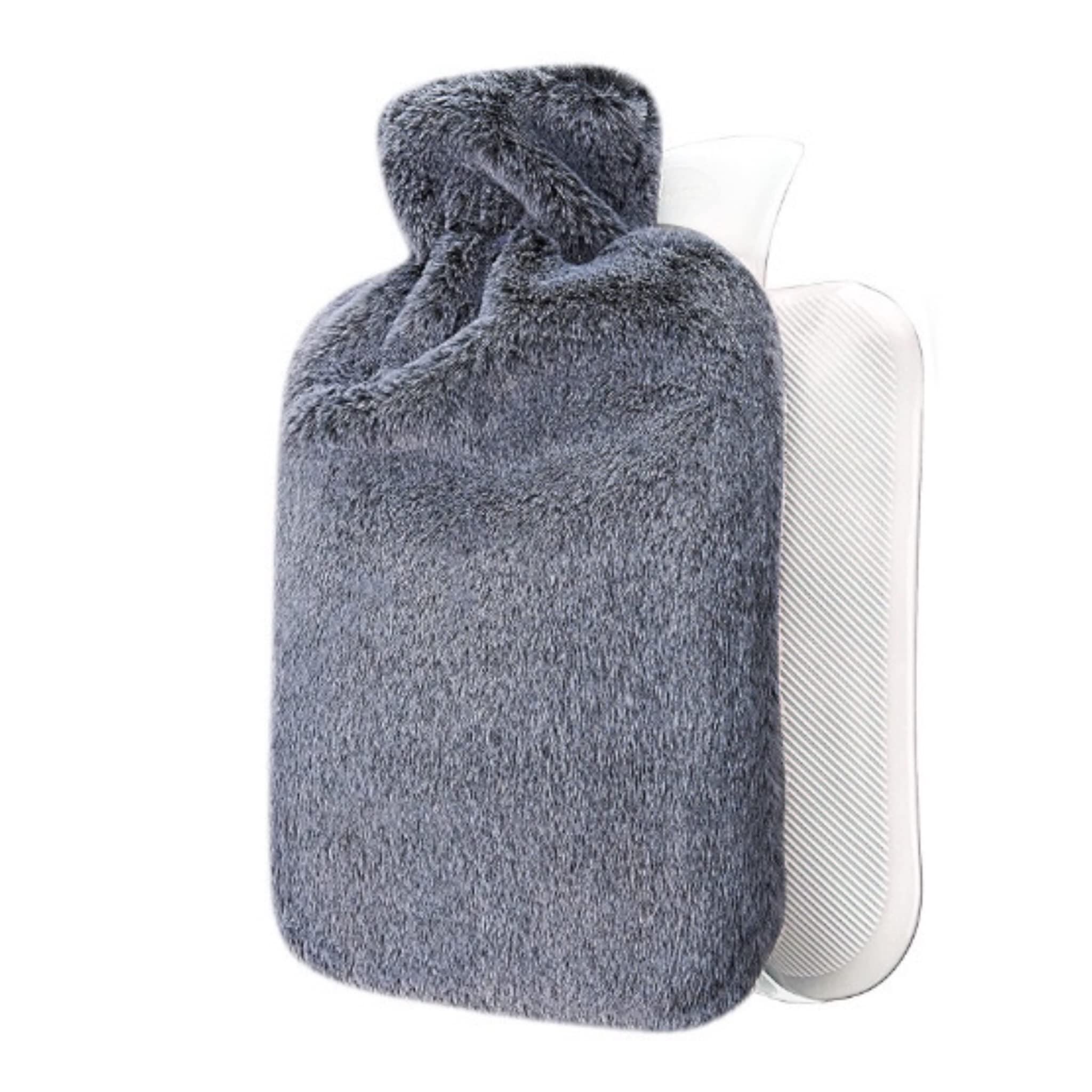 eBoutik - Fluffy Faux Fur Hot Water Bottle with Soft Plush Cover – Long Lasting Heat for Back, Neck & Shoulder Pain Relief Period Cramp Warmer – Cosy Gift for Mum Mother’s Day (Dark Grey)