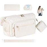 Rexmore Puffer Quilted Fanny Pack Diaper Bag for Mom - Women‘s Compact Crossbody Purse with Portable Changing Pad & Wipes Pouch, Travel & Quick Errand Baby Essentials Organizer (Off White)