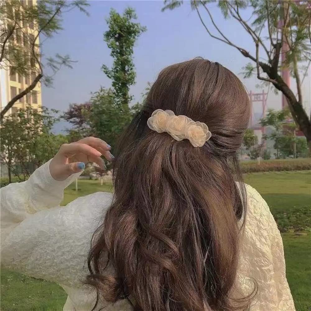 Hair Clips, Flower Barrettes Hairpins for Women Girls, 1 PC Elegant Handmade Fashion Headwear Styling Tools Hair Accessories for Party Wedding Daily, Champagne Colour