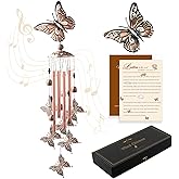 Wind Chimes for Outside, 33" Butterfly Wind Chimes Outdoor, Birthday Gifts for Women Mom Sister, Gift for Garden Porch Patio Home Decor (Golden)