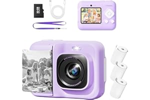 Instant Print Camera for Kids, Christmas Birthday Gifts for Girls Boys Age 3-12, TYPONOS Kids Cameras, Portable Toy Camera for 3 4 5 6 7 8 9 10 Year Old Girl with 32GB SD Card, Purple