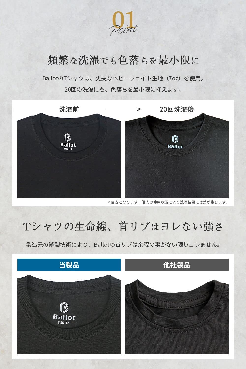 BALLOT(バロット) Men's Short Sleeve T-Shirt, Plain, Thick Fabric, Heavy Weight, 100% Cotton, Set of 3