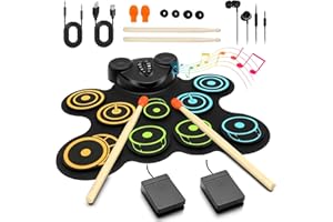 BESFAN Portable Electronic Drum Pad Set for Kids - 10 Pads Roll up Drum Practice Pad with Pedals & Stick, Headphone, Musical Instruments for Kids Age 6-9, Great Holiday Christmas & Birthday Gift