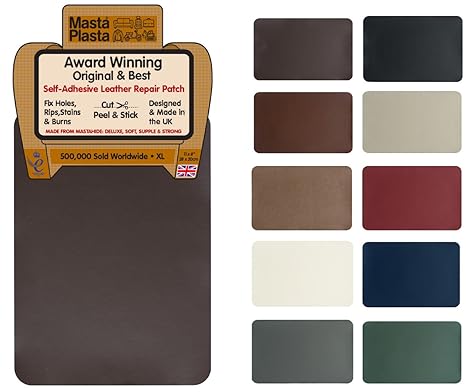 MastaPlasta Self-Adhesive Leather Repair Patch. XL 28cmx20cm. Choose Colour. First-aid for Sofas, car Seats. Fix, rips, Burns