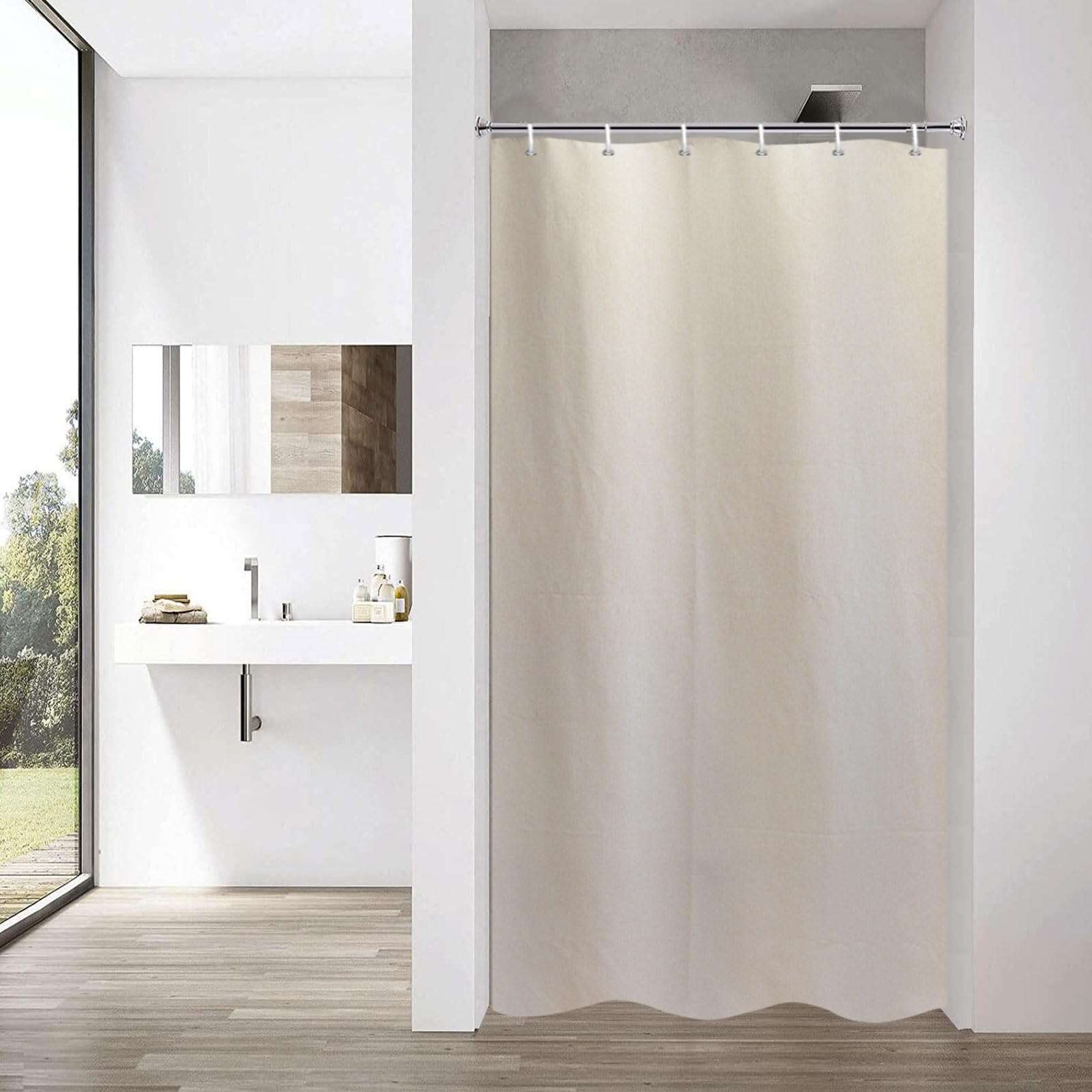 YISURE Narrow Linen Textured Shower Curtain 90x180cm, Heavy Duty Fabric Shower Curtains for Bathroom Waterproof Thick Taupe Hotel Luxury, Beige 35''x71''