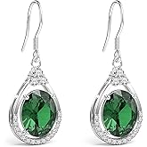 18K White Gold Plated Sterling Silver Oval Cut Cubic Zirconia Drop Dangle Earrings for Women Hypoallergenic Statement Earrings Gifts for Women Mom