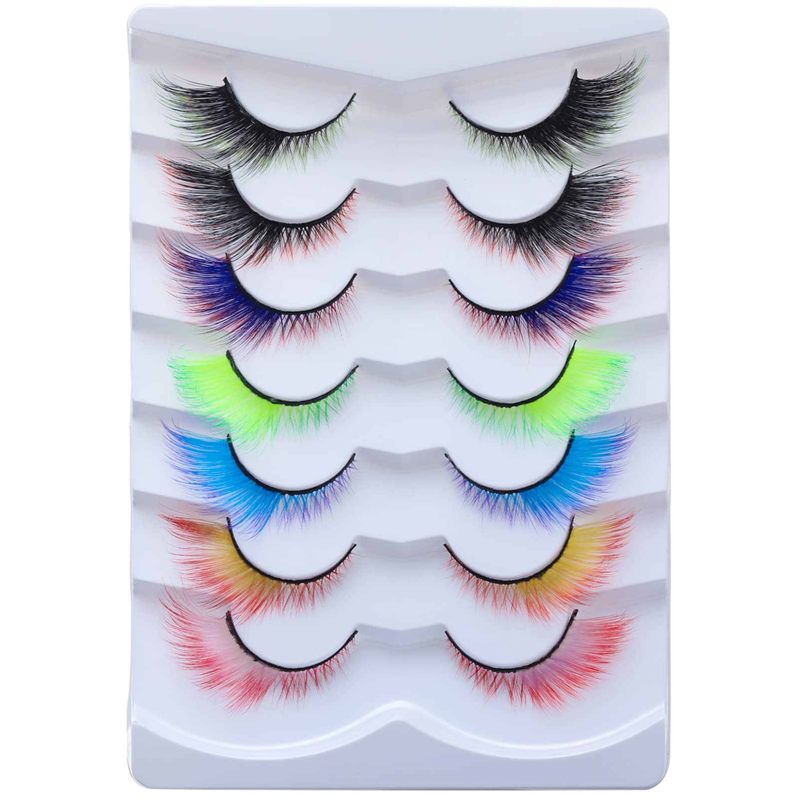 Photo 1 of Outopen 7 Pairs Angel Colored Lashes Fluffy Wispy Winged False Eyelashes Halloween Cosplay Makeup Colorful Eye Lashes Like Extensions