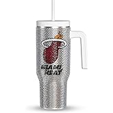 Hydrapeak x NBA Officially Licensed Miami Heat Voyager 40 oz Stainless Steel Bling Tumbler with Handle, Insulated Rhinestone Water Bottle With Straw & Lid, Includes Gift Box