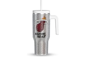 Hydrapeak x NBA Officially Licensed Miami Heat Voyager 40 oz Stainless Steel Bling Tumbler with Handle, Insulated Rhinestone Water Bottle With Straw & Lid, Includes Gift Box