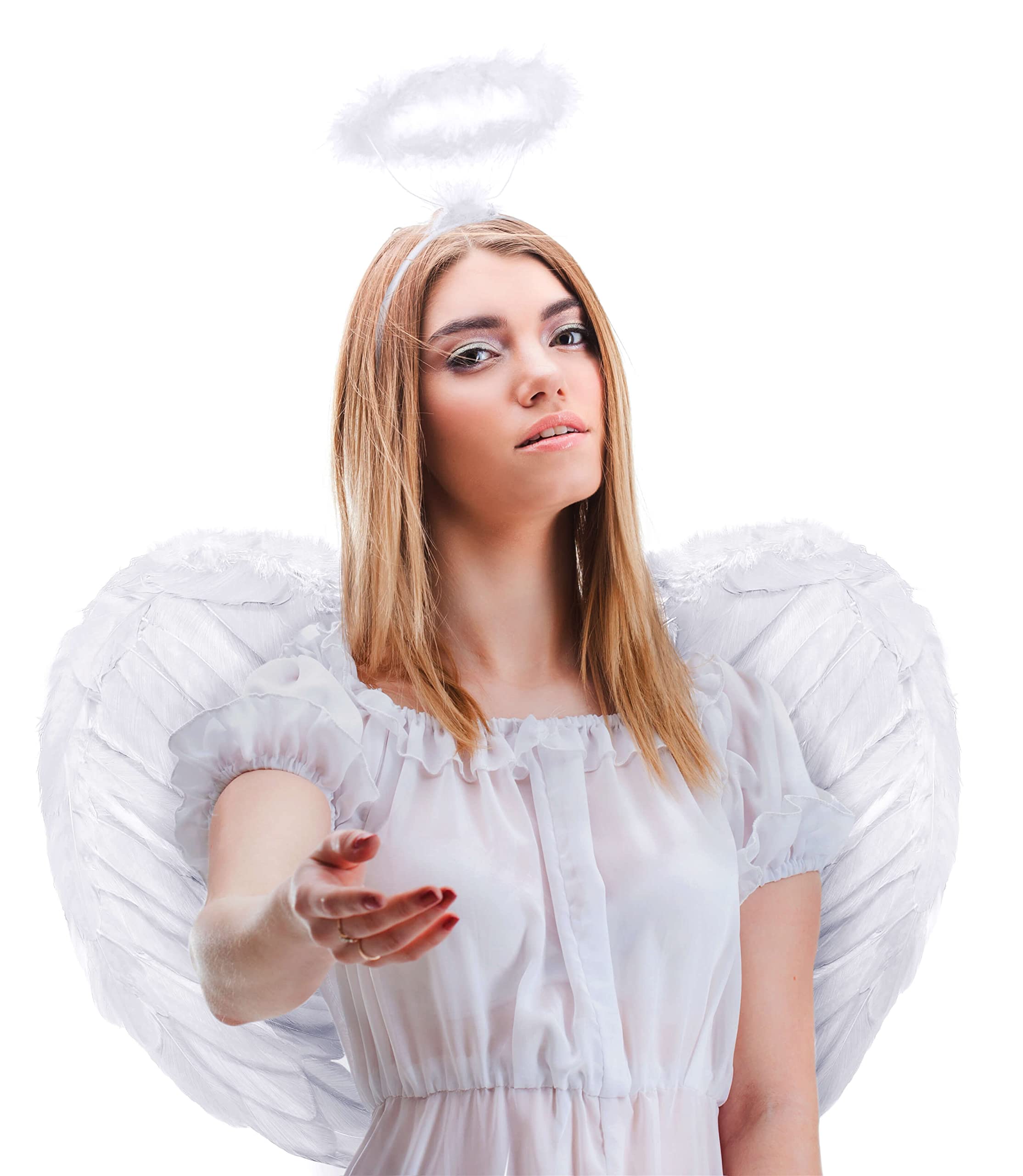 Balinco Set with angel wings + angel headband | angel wings | headband | angel wings | cupid | feather wings | Christ child as accessory for ladies costume Halloween | carnival | theme party (white)