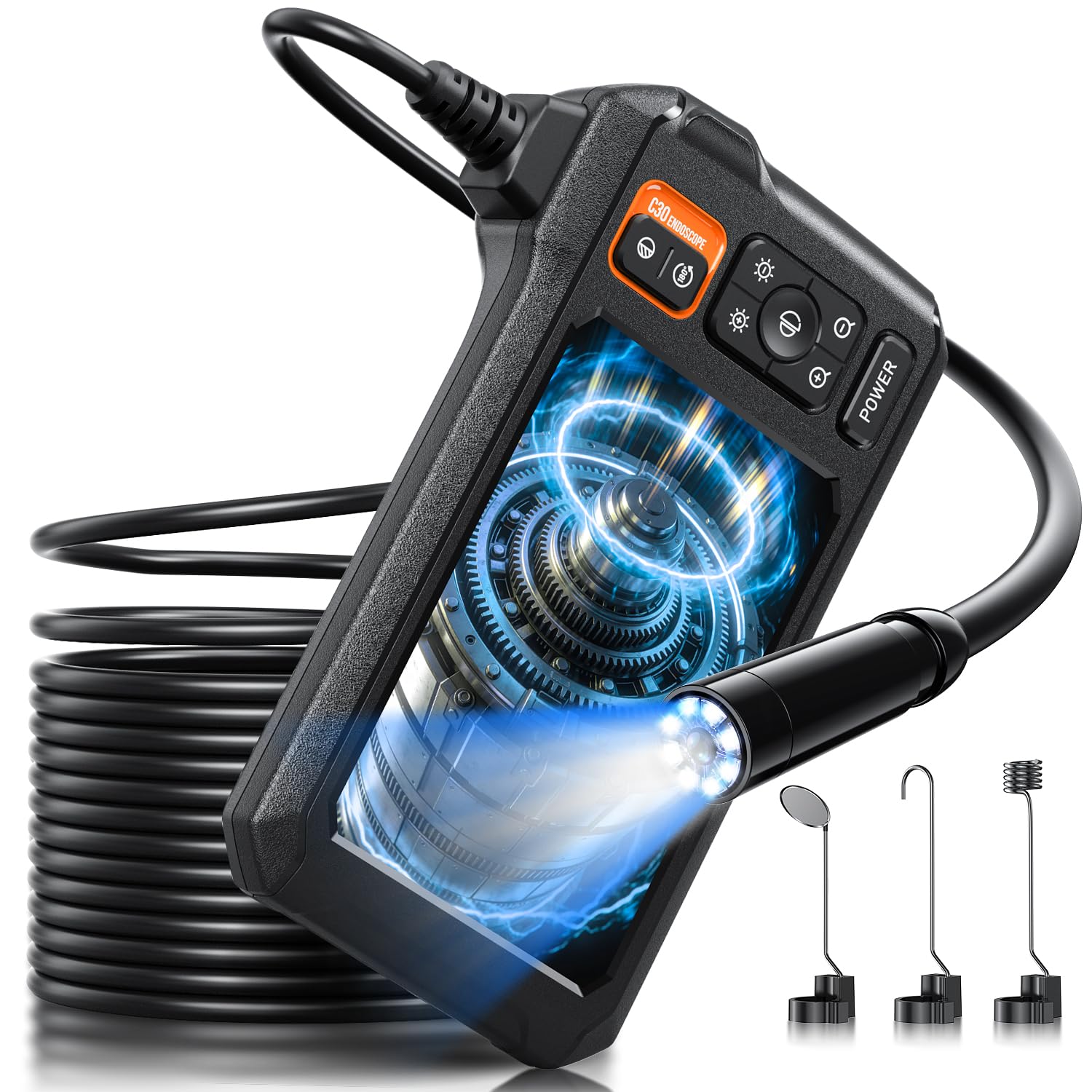 Photo 1 of Endoscope Camera with Light, Inspection Borescope Camera with 4.3" IPS Screen, 1920P HD with 8 LED Lights, 16.5FT Semi-Rigid Cord Bore Scope, IP67 Waterproof Endoscope for Sewer, Tools(Orange)