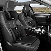 GEEYONTEK Car Seat Cushion with Neck Pillow & Lumbar Support Kit Back Sciatica Tailbone Pain Relief Car Pillows Ergonomic Memory Foam Back Support for Driving Seat Office Chair Wheelchair Black