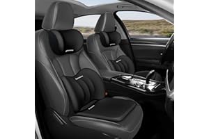 GEEYONTEK Car Seat Cushion with Neck Pillow & Lumbar Support Kit Back Sciatica Tailbone Pain Relief Car Pillows Ergonomic Memory Foam Back Support for Driving Seat Office Chair Wheelchair Black