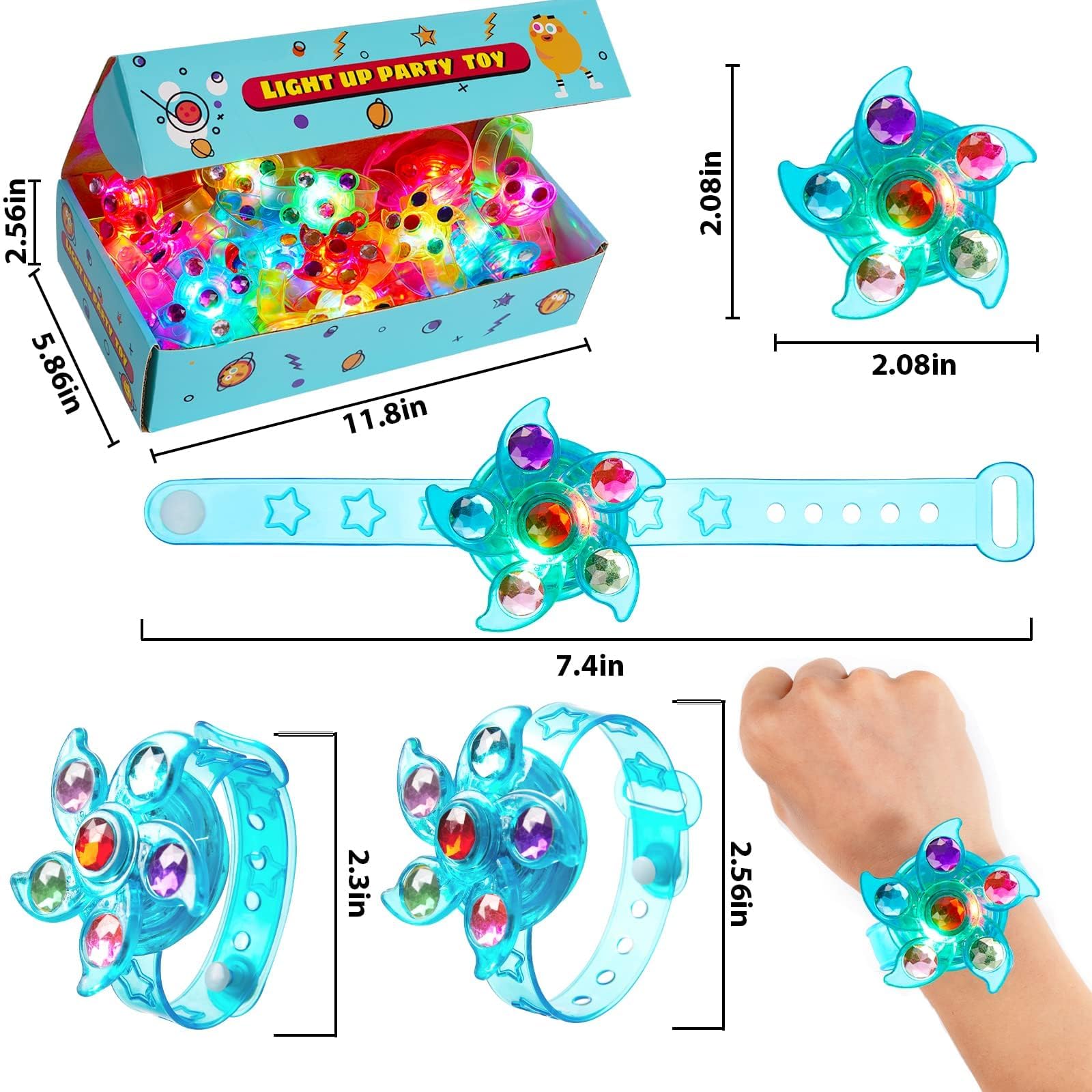 24 Pack LED Light Up Fidget Spinner Bracelets Party Favors for Kids 4-8 8-12, Glow in The Dark Party Supplies, Birthday Gifts, Treasure Box Toys for Classroom, Goodie Bags Easter Basket Stuffers