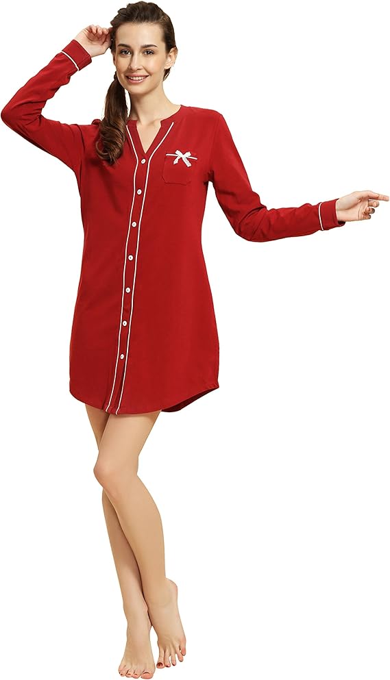 Amazon Lemonmoon レディース ルームウェア着心地の良いナイトウェア 柔らかいパジャマ 可愛い寝巻き長袖ネグリジェ 前開き部屋着 便利服s M L Xl 35redm ルームワンピース ネグリジェ 通販