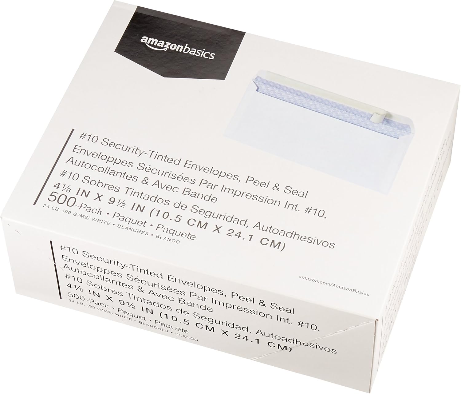 Basics #10 Security-Tinted Envelopes with Peel & Seal, White, 500-Pack - AMZP5 : Office Products