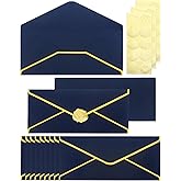 Zooyinfy Business Envelopes with V-Flap,Gold Border 30 Pack #10 Envelopes Made of 150gsm Paper, Standard Envelopes with Gold Stickers for Office, Checks, Letter Mailing,9.45 * 4.13 Inches(Navy Blue)