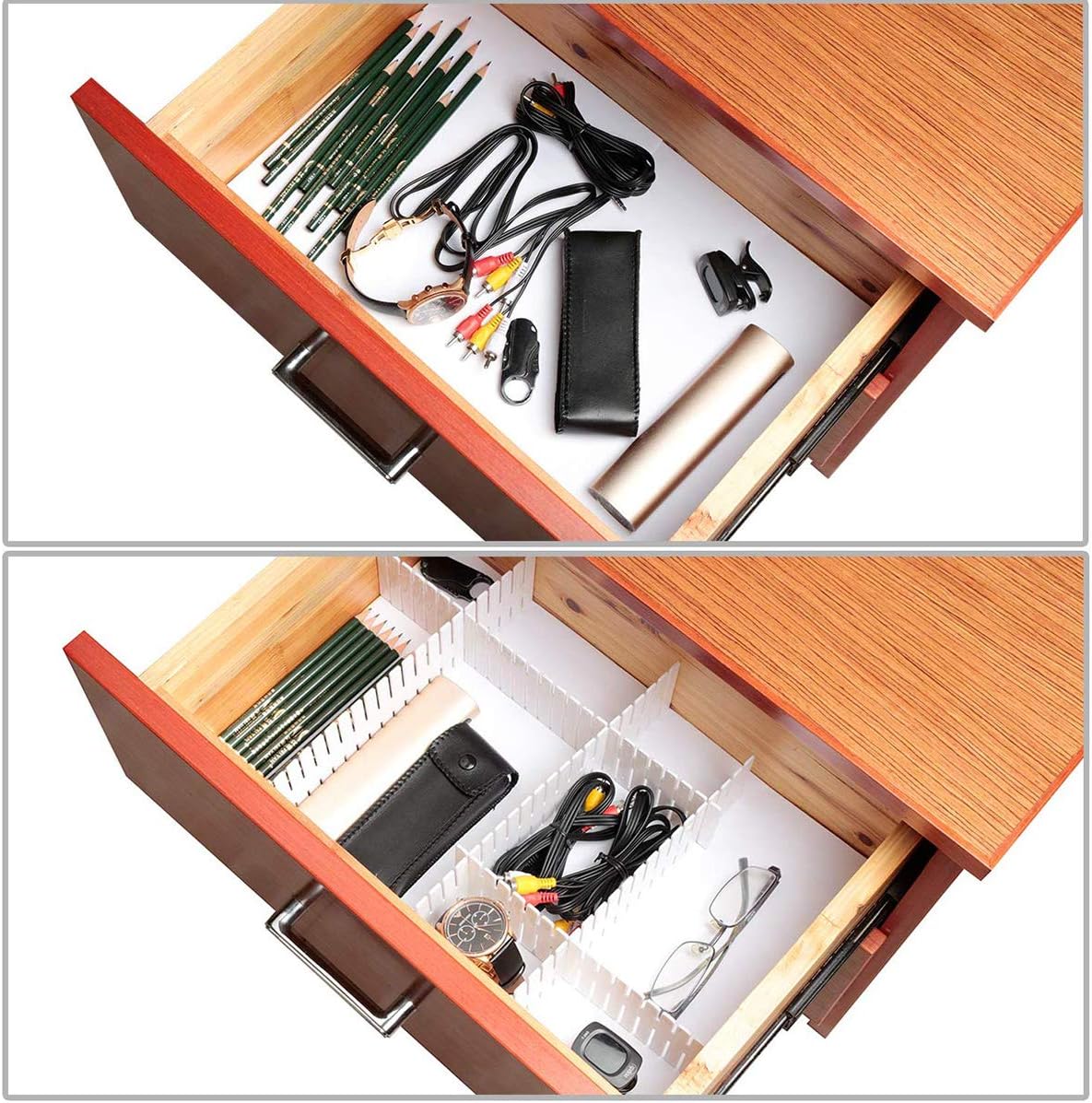 JieGuanG DIY Plastic Drawer Dividers, 8Pcs White Drawer Organizer Accessories: Home & Kitchen