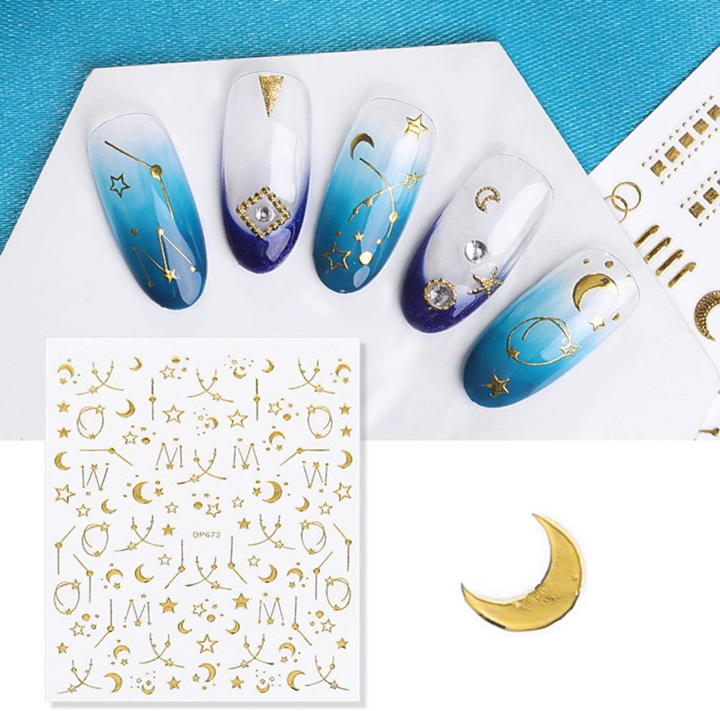 Joyce Hugh Advanced Islamic Eid Mubarak Ramadan Series Star Moon Shape Metallic Style Gold 3D Back Glue Nail Art Sticker Decoration Diy Manicure Grooming Decals 13.8 * 9Cm(None 673)