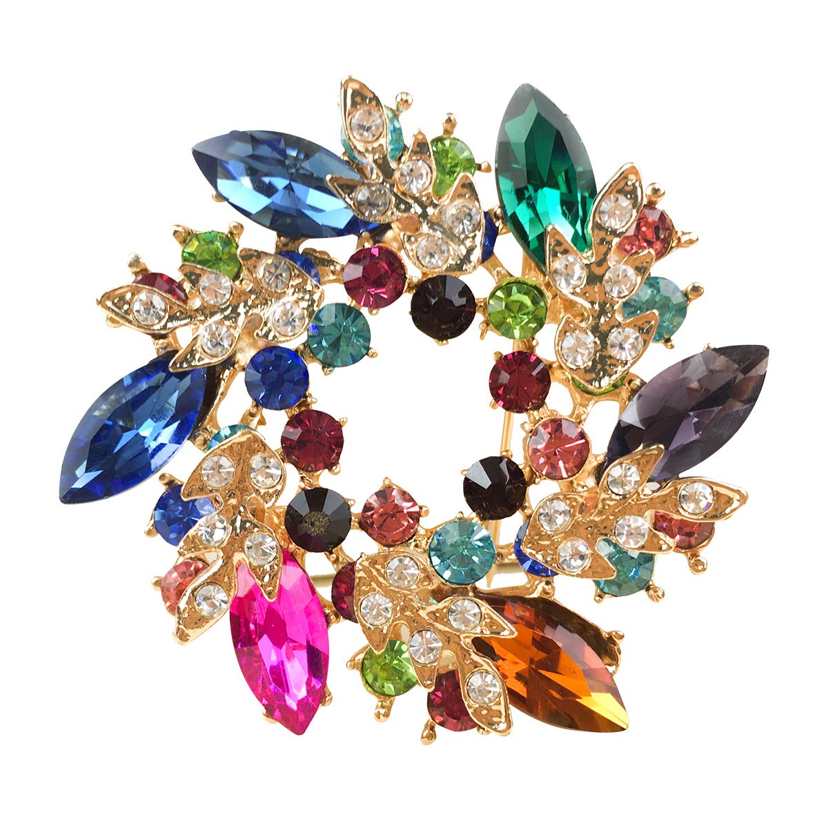 Mecool Bauhinia Brooch Pin for Women Flower Brooch Elegant Simulated Crystal Brooches-Colourful