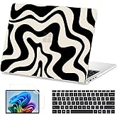 AKIT Case for Microsoft Surface Laptop 15-inch Touchscreen Copilot+ PC 2024 (7th Ed), Unique Pattern Hard Shell Case+Screen Protector+Keyboard Cover for 15 inch Surface Laptop 7 (2037), Black Wave