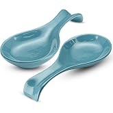 Ceramic Spoon Rest, by Kook, Utensil Holder for Stovetop, Farmhouse Kitchen &amp; Coffee Bar Decor, Dishwasher Safe, Ladle, Tray &ndash; Set of 2 (Teal Blue)